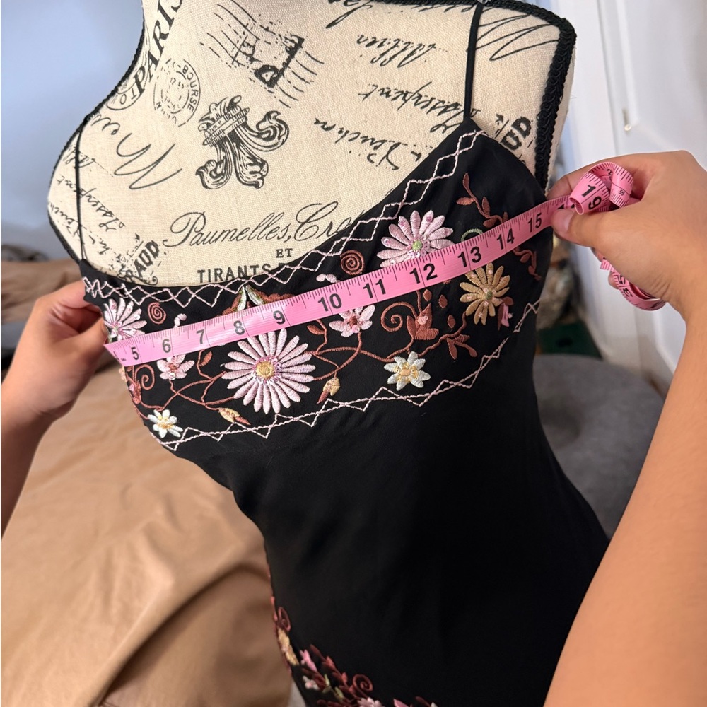 Vintage Betsey Johnson Black Maxi Dress with Floral Embroidery 100% Silk SOLD - Picture 6 of 11